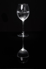 glass, wine, drink, alcohol, isolated, empty, wineglass, black, white, beverage, crystal, transparent, water, liquid, reflection, object, champagne, clear, cup, bar, party, clean, celebration, wine gl