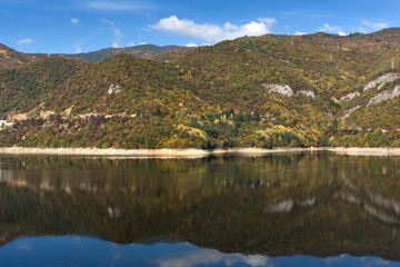 Autumn ladscape of The Vacha (Antonivanovtsi) Reservoir, Rhodope Mountains, Plovdiv Region, Bulgaria