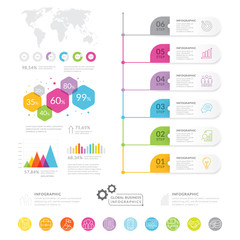 Business infographic elements. Modern infochart, marketing chart and graphs, bar diagram. Business timeline elements template, Vector illustration