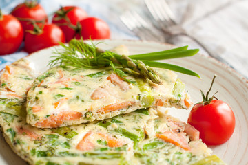 Frittata with smoked trout and asparagus