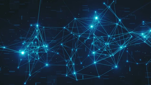 Abstract flashing connected digital data nodes and connection paths on any type of network
