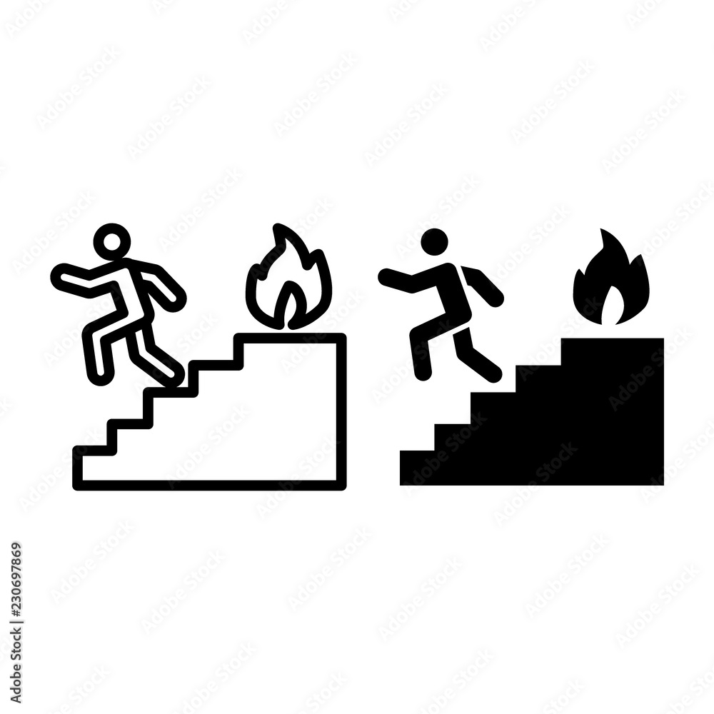 Poster emergency exit and ladder line and glyph icon. fire ladder vector illustration isolated on white. fi