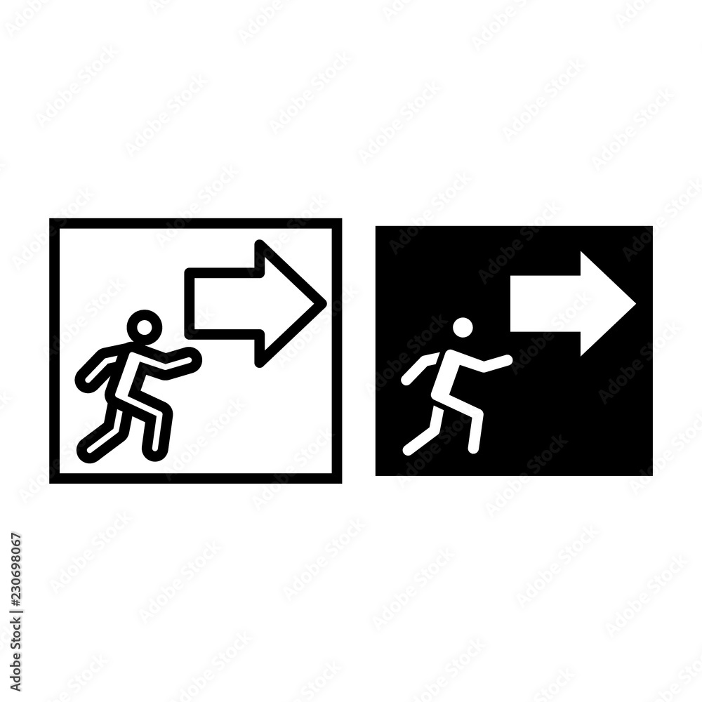 Poster exit with arrow sign line and glyph icon. evacuation vector illustration isolated on white. emergenc