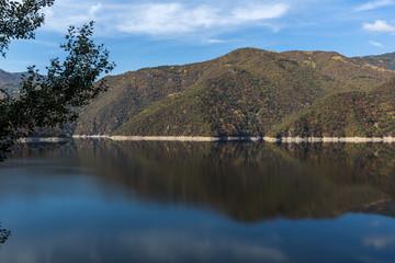 Autumn ladscape of The Vacha (Antonivanovtsi) Reservoir, Rhodope Mountains, Plovdiv Region, Bulgaria