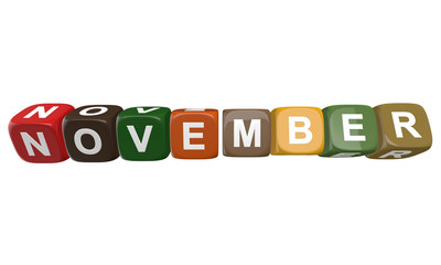 November - calendar month wide banner with colored cubes on white background