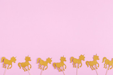 Creative pastel fantasy holiday card with unicorn. Baby shower, birthday, celebration concept.