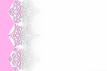 Carved paper snowflake folded in half, bent, casts a beautiful shadow 3d illustration.