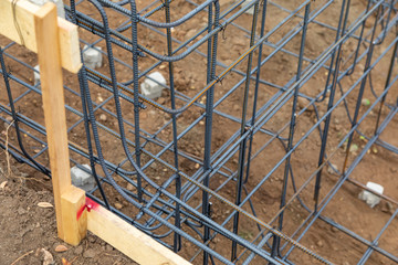 New Steel Rebar Framing Abstract At Construction Site