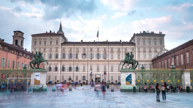 Piazza Castello Turin (torino) Italy  at night timelapse hyperlpase video.