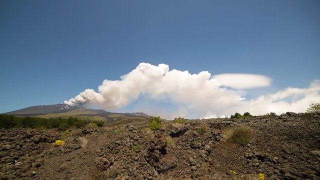 Volcano Etna eruption - Explosion and lava flow in Sicily