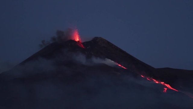 Volcano Etna eruption - Explosion and lava flow in Sicily