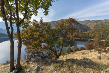 Autumn ladscape of The Vacha (Antonivanovtsi) Reservoir, Rhodope Mountains, Plovdiv Region, Bulgaria