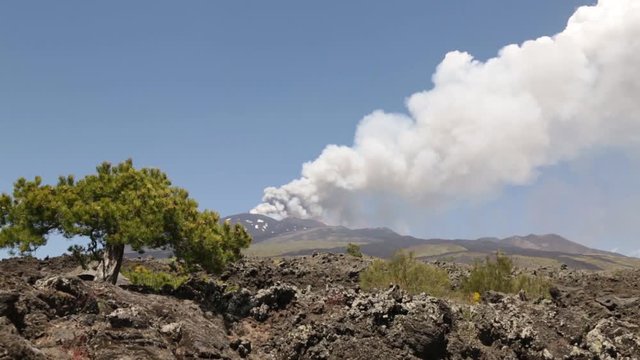 Volcano Etna eruption - Explosion and lava flow in Sicily