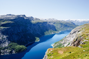 Naklejka na ściany i meble Ringedalsvatnet lake near Trolltunga trai, Norway