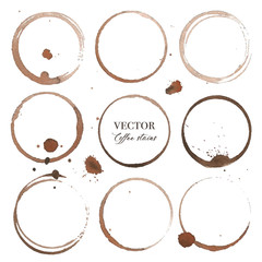 Coffee stains, Brown circle texture isolated on white background. Vector illustration.