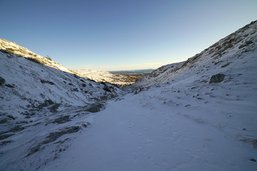 Snowy mountains landscape.