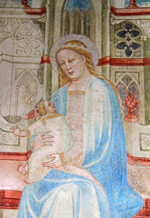 Obraz premium Madonna con Bambino; affresco nel chiostro della chiesa dei Domenicani a Bolzano