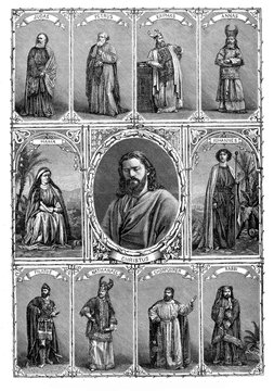 Vintage poster with the representative characters of the passion of the Christ play