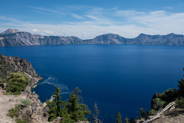 Fototapeta na wymiar Wide angle view of Crater Lake National Park in Oregon, on sunny clear summer day