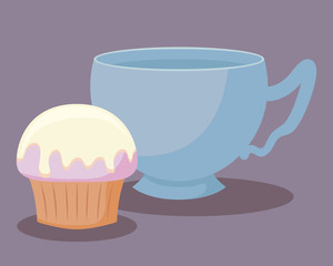 teacup with sweet cupcake