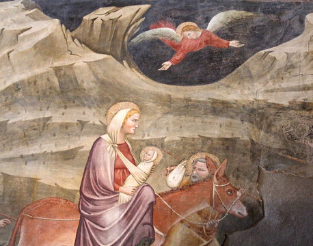fuga in Egitto; affresco nella cappella di San Giovanni della chiesa dei Domenicani a Bolzano