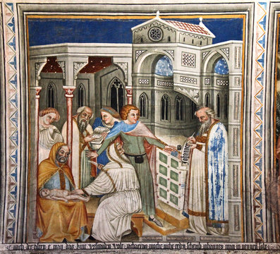 circoncisione di San Giovanni Battista; affesco nella chiesa romanica di San Giovanni in Villa a Bolzano