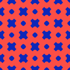 Colorful vector geometric seamless pattern with circles, crosses. Red and blue