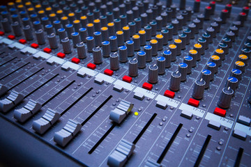 Professional console sound mix. Sound mixing controller for music.Dj audio mixer knobs for...