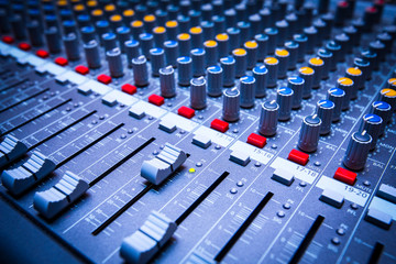 Professional console sound mix. Sound mixing controller for music.Dj audio mixer knobs for...