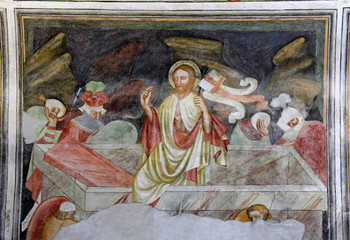 Gesù risorge dal sepolcro; affresco della chiesa romanica di San Martino in Campiglio presso Bolzano