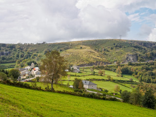 Approaching a small Camino hamlet surrounded by lush green meadows - Linares, Galicia, Spain