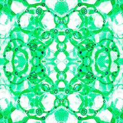 Green seamless pattern. Amusing delicate soap bubb