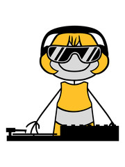 party vinyl mischpult platte auflegen dj musik hören sonnenbrille cool kopfhörer feiern mädchen weiblich frau hübsch kleid schön klein süß niedlich gemalt comic cartoon clipart design