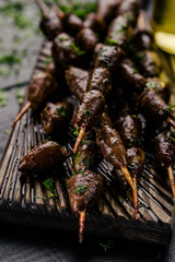 Kebab from chiken hearts