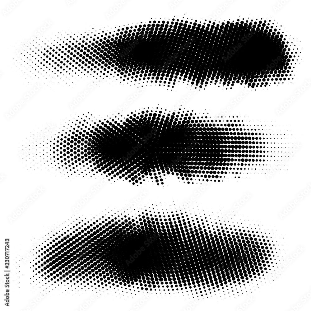 Poster vector set of halftone strokes, stains for backdrops. monochrome design elements set. one color mono
