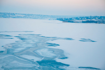 Plakat winter nature with frozen lake 
