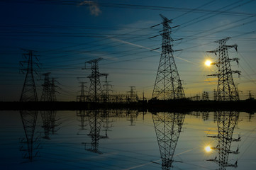 The power supply facilities of contour in the evening