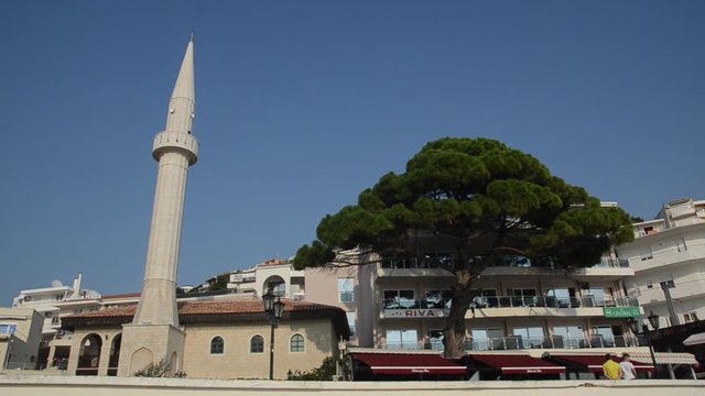 Xhamia e Marinarve, Sailors' Mosque in center of Ulcinj, Montenegro. Ulcinj, popular tourist destination in Montenegro on Adriatic coast. 