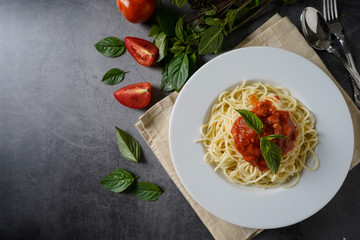 Spaghetti with meat sauce. Traditional Italian dish