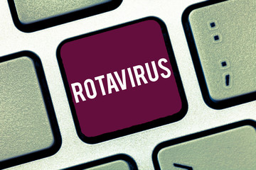 Handwriting text writing Rotavirus. Concept meaning Leading cause of severe diarrhea and...