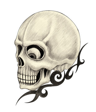 Art Skull Tattoo. Hand drawing on paper.
