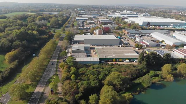 An aerial view of the Gloucester Park on the left and the business park in basildon on the right hand side of A1235 road