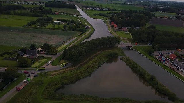 Truck parade with lots of trucks and trailers. Many transport companies participate in this parade.