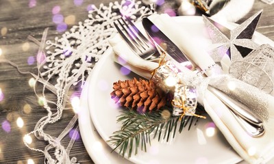 Festive table setting with cone for Christmas celebration
