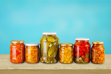 Fototapeta na wymiar Home Canning Jars of Summer Harvest Vegetable