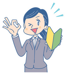 初心者マークを持つビジネスマンのイラスト