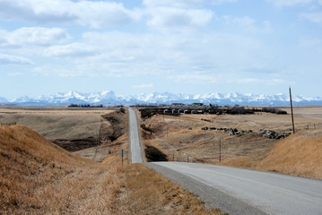 Alberta prairie to foothills range road vanishing point