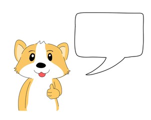 abstract hand draw cartoon character design of pomeranian with speech box, vector, illustration, copy space for your text