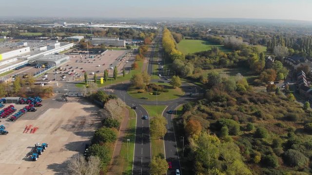 Flying over A1235 which separates the business park and the Gloucester Park in Basildon