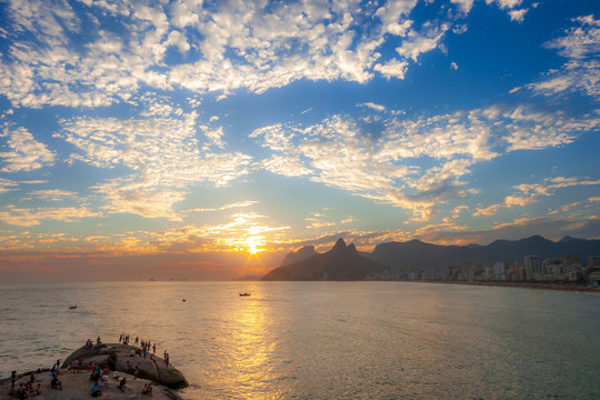 Beautiful sunset seen from Arpoador, Rio de Janeiro